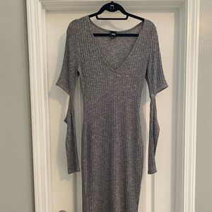 Gray sweater dress with elbow cut outs